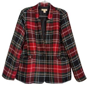 Appleseed Women's Plaid Blazer Red Black Green White Size 18 Single Button Lined